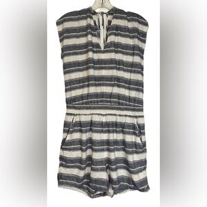 Ann Taylor Loft Romper Jumpsuit Women’s Size M Blue White Tied/V Neck Gathered‎